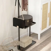 HOMCOM Cuier de Podea în Formă de C cu 3 Cârlige, Bară și Tavă Inferioară, Bază din Piatră și Picioare Antiderapante, Negru(m-7)