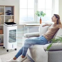 HOMCOM 3-in-1 Evaporative Air Cooler with 4L Water Tank, Portable Fan Cooler with Automatic Oscillation, Timer, Remote, White(m-2)