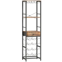 HOMCOM Weinbar-Schrank mit Schublade, Industrieller Barschrank, Weinregal für 12 Flaschen, Glashalter, Rustikal Braun(m-1)