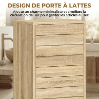 HOMCOM Meuble de Salle de Bain en Bois avec Étagère Réglable et Porte à Lamelles, Ouverture Pression, 34 x 23 x 84 cm, Naturel(m-4)