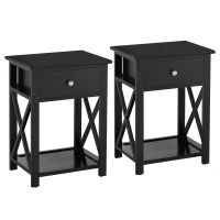 HOMCOM Lot de 2 table de chevet table d'appoint bout de canapé table de nuit avec un tiroir et étagère en bois noire(m-1)