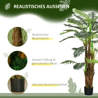 HOMCOM Kunstpalm, 1,6 m, Levensechte Takken, Decoratieve Plant, Kunststof, met Pot, Bruin+Groen(m-5)