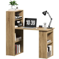 HOMCOM Bureau Informatique avec étagère de rangement Bureau d'angle bibliothèque adjacente Multi-rangements Chêne(m-11)