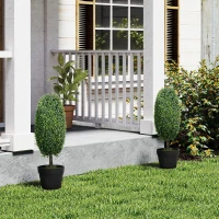 HOMCOM Set van 2 kunstplanten, UV-bestendige kunstbomen in pot, kunststof, cement, groen(m-2)