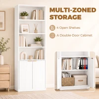 HOMCOM Bookcase Adjustable Shelf Bookshelf Anti-Tip Hardware 6-Tier, White(m-4)