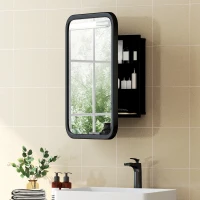 HOMCOM Bathroom Wall Cabinet with Tempered Mirror Metal Bathroom Mirror Cabinet with 3 Shelves Black(m-2)