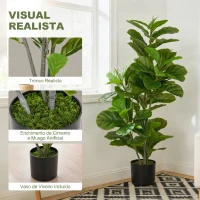 HOMCOM Planta Artificial Ficus 110 cm Planta Artificial com 90 Folhas Musgo e Vaso Planta Artificial Decorativa para Interior e Exterior Verde(m-4)
