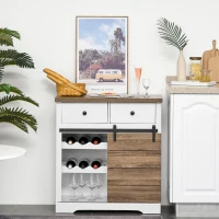 HOMCOM Mobile da Cucina Rustico con 2 Cassetti, Ripiani Aperti e Portabottiglie, in Legno e Metallo, 80x39x86 cm(m-10)