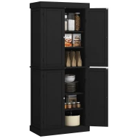 HOMCOM Dulap Înalt de Bucătărie cu 6 Rafturi Reglabile și 4 Uși din Lemn, 76x40.5x184 cm, Negru(m-11)