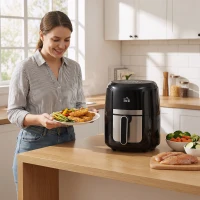 HOMCOM Freidora de Aire Caliente de 4L con 12 Programas Preestablecidos y Pantalla LED Táctil 1300W 34,2x25,6x31,8 cm Negro(m-8)