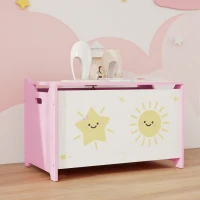 AIYAPLAY Coffre à jouets avec couvercle, coffre de rangement enfant avec charnières de sécurité, 60 x 37 x 39 cm, rose(m-9)