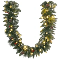 HOMCOM 1,8 m künstliche Weihnachtsgirlande mit Lichterkette Blumendekoration Grün(m-1)