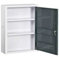kleankin Armadietto Medicinali con 3 Ripiani e Blocco con Chiavi in Acciaio, 40x15x53.5cm, Bianco e Grigio(m-11)