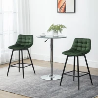 HOMCOM Set 2 Sgabelli da Bar con Schienale e Poggiapiedi Stile Nordico in Metallo e Velluto, Verde, 45x47x84cm(m-10)
