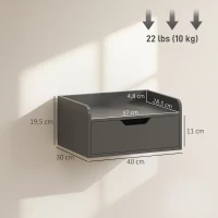HOMCOM Conjunto de 2 Mesas de Cabeceira de Parede Flutuantes com 1 Gaveta para Quarto 40x30x19,5 cm Preto(m-3)