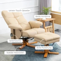 HOMCOM massagestoel met ottoman relaxstoel TV-stoel TV-stoel 145 ° helling kunstleer crèmewit 80 x 86 x 99 cm(m-7)