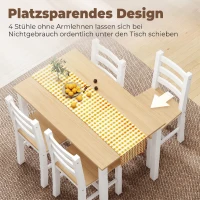 HOMCOM 5-teiliges Essgruppe für 4 Personen, Landhaus-Esstisch und Stühle aus Massivholz, Natur/Weiß(m-7)