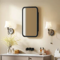 HOMCOM Bathroom Wall Cabinet with Tempered Mirror Metal Bathroom Mirror Cabinet with 3 Shelves Black(m-10)