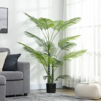 HOMCOM Kunstmatige Palm met 16 Kunststof Bladeren, UV-bestendige Kunstplant met Plastic Pot, Voor Binnen en Buiten, Groen(m-7)