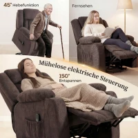 HOMCOM Aufstehsessel mit weichem Bezug, Recliner-Sessel mit Fernbedienung und Seitentaschen, Braun(m-4)