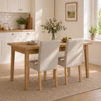 HOMCOM Esszimmerstühle im 2er-Set, moderne Leinen-Polsterstühle mit gepolstertem Sitz und Rückenlehne, Beine aus Kautschukholz(m-9)