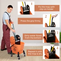 HOMCOM 25L Mop Bucket, with Wringer, Wheels and Handle - Orange(m-5)