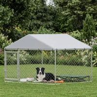 PawHut Recinto para Perros de Exterior en Acero Galvanizado con Techo de PE Plateado(m-6)