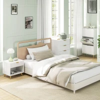 HOMCOM Mesa de Cabeceira Moderna com Gaveta Puxador Dourado e Compartimento Aberto 50x40x47 cm Branco(m-8)