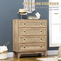 HOMCOM Storage Cabinet, 4-Drawer Unit with Rattan Element for Bedroom, Living Room, 80cmx35cmx95cm, Wood Effect(m-4)