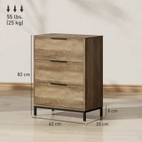 HOMCOM Comodă cu 3 sertare, sistem anti-răsturnare, cu mânere negre, din lemn și metal, 62x35x82 cm, maro închis(m-3)