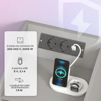 HOMCOM Mesita de Noche con Estación de Carga Luz LED RGB Cajón Estante Abierto Puertos USB y Control Remoto 40x40x58 Cm Gris(m-5)
