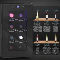 HOMCOM Weinkühlschrank für 8 Flaschen, 21L, Thermoelektrik, verstellbare Regal, LED-Beleuchtung, Schwarz(m-9)