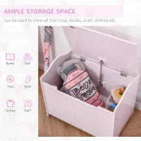 HOMCOM Wooden Kids Toy Box Children Storage Organizer Chest Safety Hinge Playroom Furniture Pink(m-7)