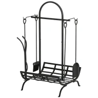 Outsunny Porte bûches - Range bûches Serviteur de cheminée - Multi Accessoires dim. 45L x 40l x 78H cm métal Noir(m-11)