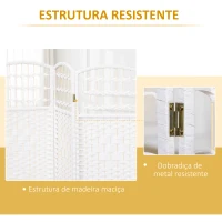 HOMCOM Biombo Separador de Ambientes de 3 Painéis 120x170 cm Divisória de Ambientes Dobrável com Corda de Papel e Estrutura de Madeira Branco(m-5)