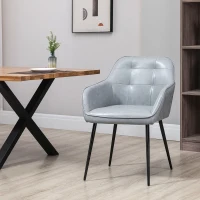 HOMCOM Sedia da Pranzo in Stile Industriale con Schienale, Sedia da Soggiorno Moderna in  Finta Pelle e Metallo Nero, 61x58x84 cm, Grigia(m-10)
