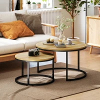HOMCOM Set of Two Wood-Effect Stacking Tables - Natural(m-10)
