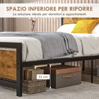 HOMCOM Struttura Letto Una Piazza e Mezza in Legno e Acciaio con Doghe in Stile Industriale, 140x200cm(m-5)