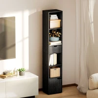 HOMCOM Bibliothèque, étagère à livres, meuble de rangement avec tiroir placard compartiments ouvertes, 30 x 24 x 158 cm, noir(m-11)