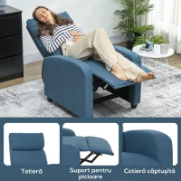 HOMCOM Fotoliu Relax Reclinabil Manual cu Suport pentru Picioare și Tapițerie din Țesătură, Albastru(m-6)