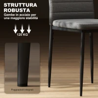 HOMCOM Set 6 Sedie Imbottite per Soggiorno o Sala da Pranzo, Sedie da Cucina Moderne, in Acciaio e Tessuto Grigio(m-4)