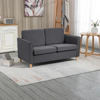 HOMCOM Compact Loveseat Sofa, Modern 2 Seater Sofa for Living Room with Wood Legs and Armrests, Dark Grey(m-10)