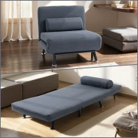 HOMCOM Single Sofa Chair Bed, Linen Fabric 3-in-1 Convertible Sleeper Chair with 5-Position Adjustable Backrest, 75cm Wide Seat, Pillow for Living Room, Bedroom, Black(m-3)