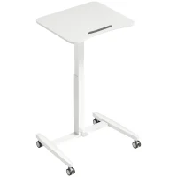 HOMCOM Bureau Debout Réglable en Hauteur, Plateau Inclinable, Roulettes et Cadre en Acier, 60,5 x 52 x 75-114 cm, Blanc(m-1)