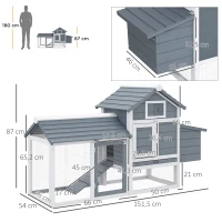 PawHut krielkippenhok met buitenren, nestkast en uitneembare bodembak, 150,5 x 54 x 87 cm, grijs(m-3)