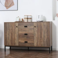 HOMCOM Credenza Moderna in Truciolato e Metallo con 2 Armadietti a 2 Ante con Ripiani e 3 Cassetti, 120x39.5x77 cm(m-10)