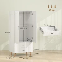 HOMCOM 2-Door Wardrobe, Modern Wardrobe with 2 Drawers and Hanging Rail for Bedroom, White(m-3)