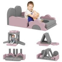 AIYAPLAY 12-delig Set Schuimblokken om te Klimmen, Bouwen, Kruipen, Binnen Speelmatten met Cord Bekleding, Grijs+Roze(m-11)