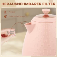 HOMCOM Wasserkocher, 2200W, Sichtfenster, Filter, Schnellkocher, Hellrosa(m-7)