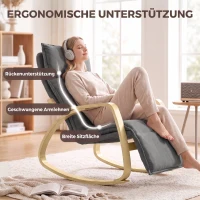 HOMCOM Schaukelstuhl in Leinenoptik mit 5-fach verstellbarer Fußstütze und Leinenoptik, für Wohnzimmer, Dunkelgrau(m-6)
